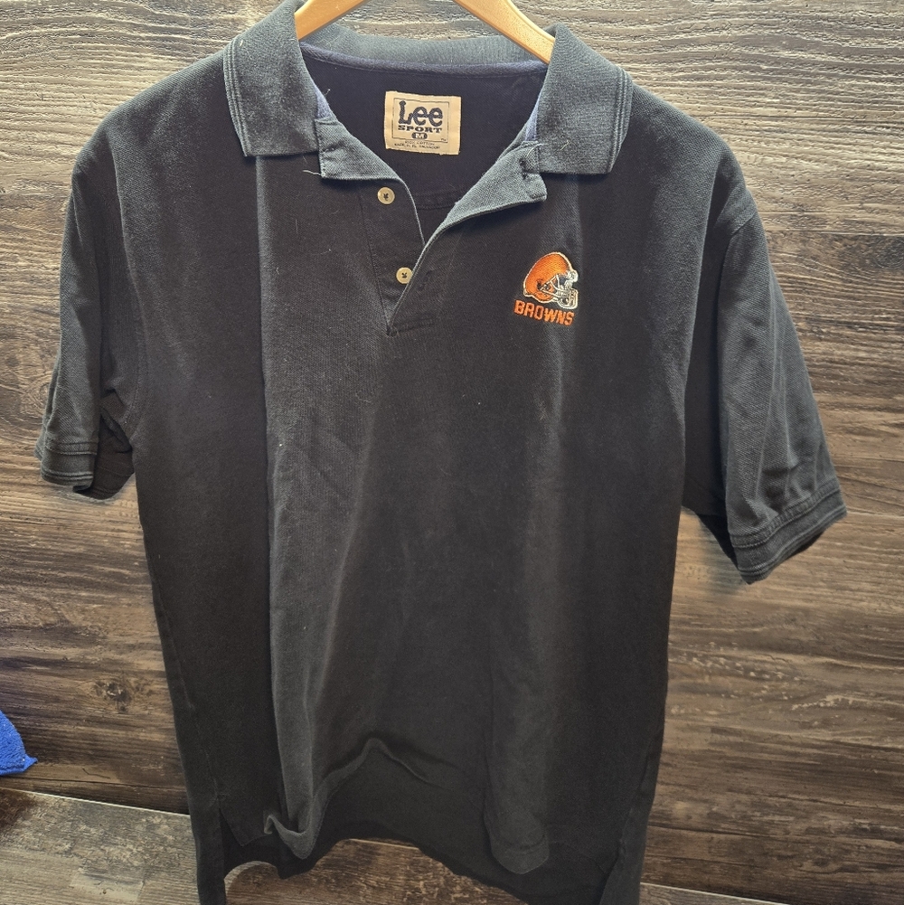 Vintage Cleveland Browns Polo Shirt Mens Medium Black Embroidered Helmet Logo